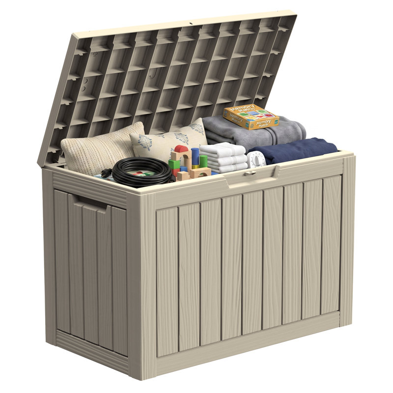 Coffre de terrasse en résine résistant à l'eau 50 gallons avec couvercle verrouillable, Light Brown