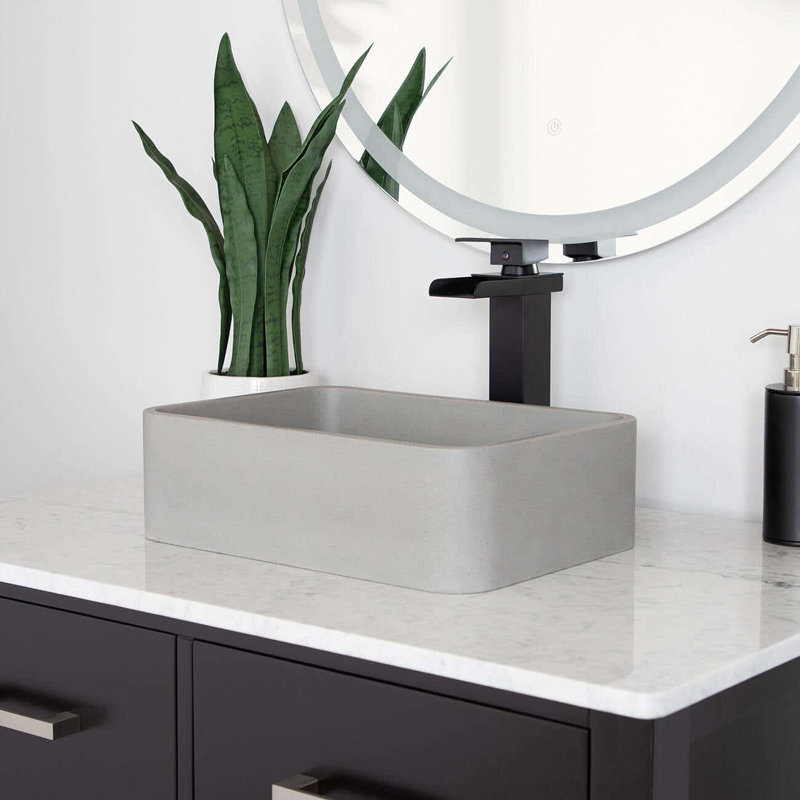 Chevington 11.13'' Concrete Rectangular Bathroom Sink, Light Gray