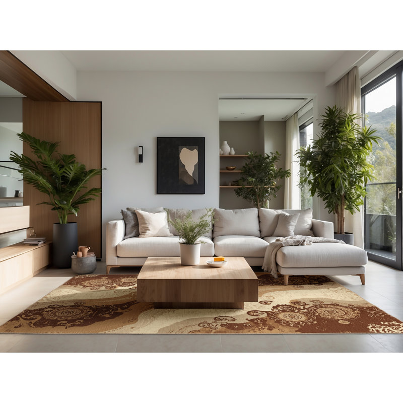Tapis oriental doux et moelleux en brun Défini Classic, Rond 7 pi