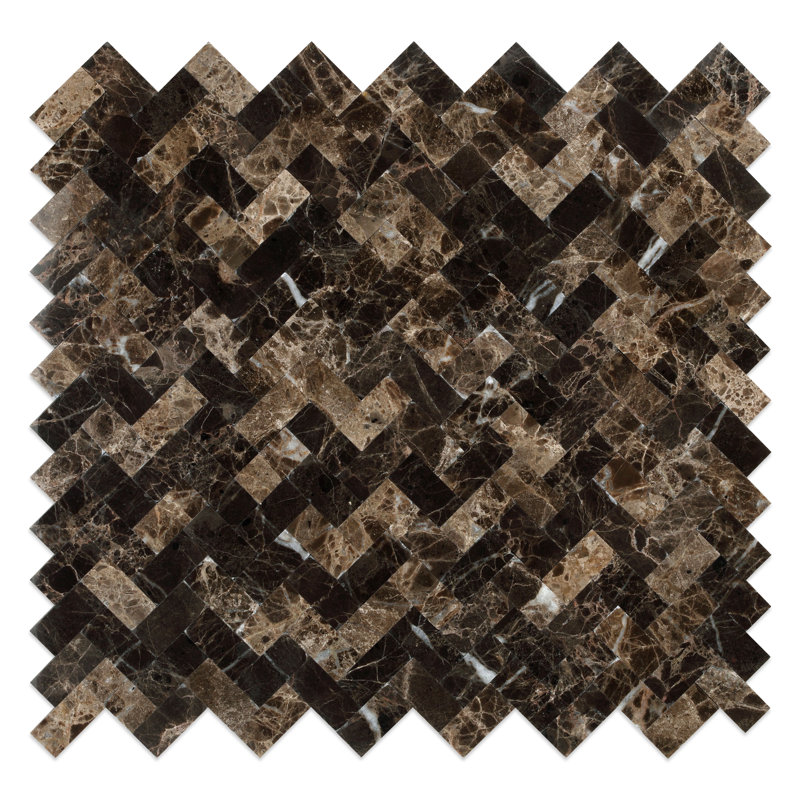 Carrelage mosaïque auto-adhésif en pierre naturelle 12 po x 12 po Herringbones, Brun moka