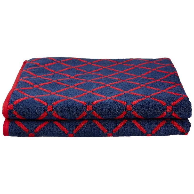 100% Cotton Midweight Bath Sheet, Red/Navy