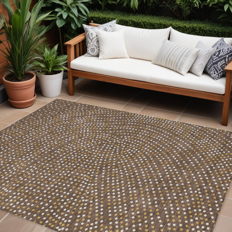 Tapis intérieur lavable à pois brun doré et ivoire 10 pi x 14 pi