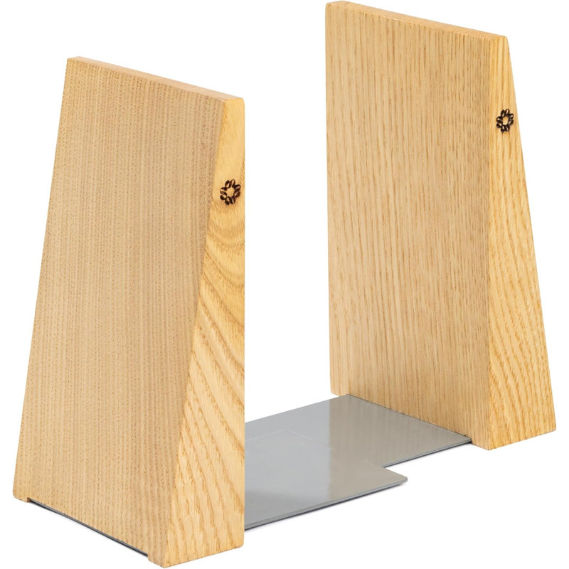 Book Ends For Shelves - Handmade Wooden Bookends With Metal Base, Walnut Tree - Sturdy Book Holders For Heavy Books - Fancy Modern Decorative Book Accessories To Hold Books Firmly On Bookshelf