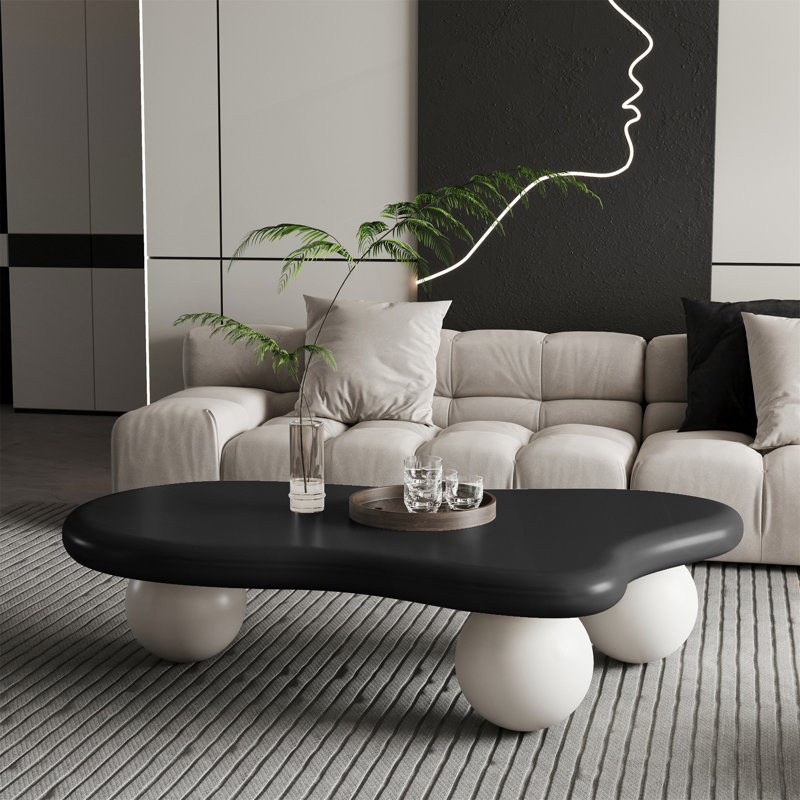 Table basse en forme de nuage avec 3 pieds sphériques, Noir, Noir, H 13,78 po x l 47,2 po x P 31,5 po