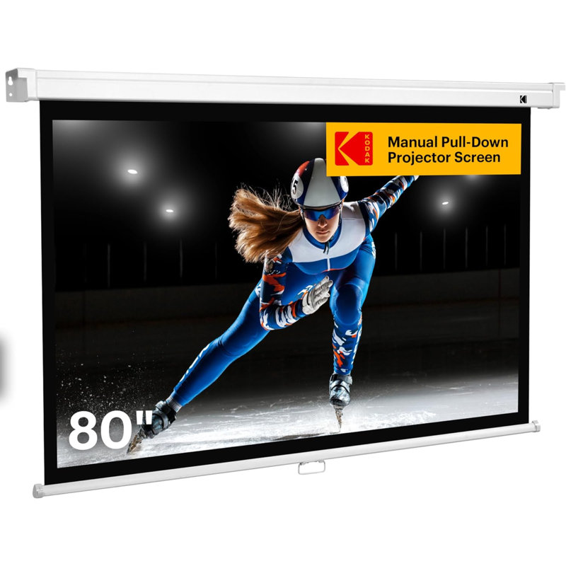 Kodak Manual Pull Down Projector Screen, Large 16:9 Retractable Projector Screen, 80"