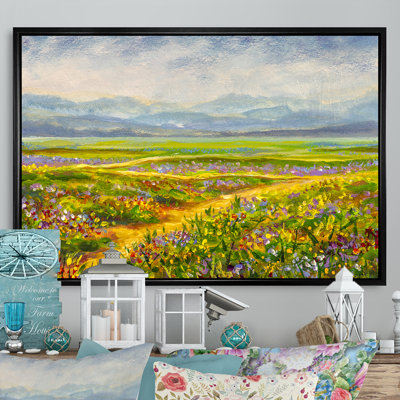 «Country Road In Yellow and Red Flowers», reproduction sur toile flottante