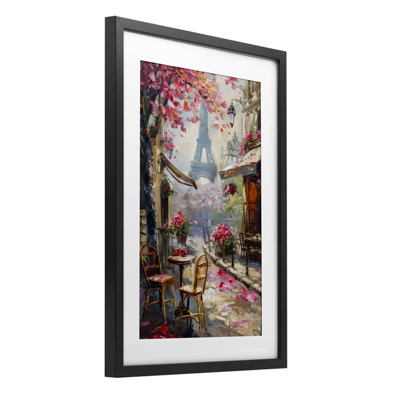 «Romantic Paris Cafe», reproduction encadrée sous verre, design par LSR Creative Studio, H 20 po x l 14 po, Cadre noir minuit