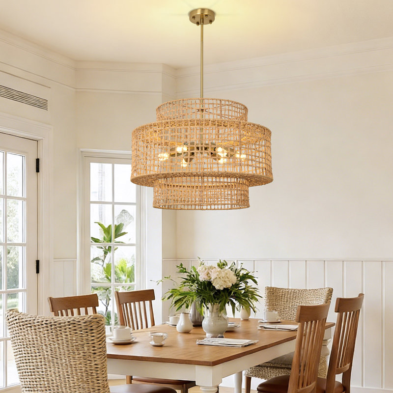 Boho Rattan Chandelier Light Fixture