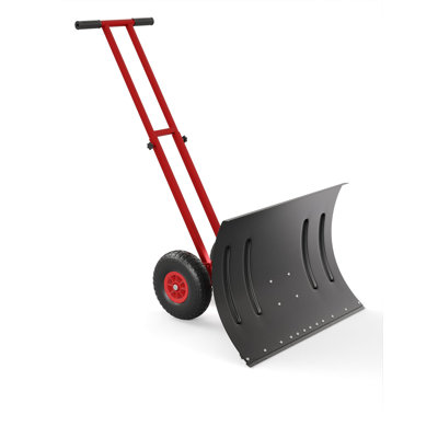 Snow Shovel with Wheels, Double Rod Steel Snow Pusher with 5-Position Angled Blade, 2 Wheels, Ergonomic & Back-Saving Design, Perfect for Snow Removal on Driveway, Doorway & Sidewalk, Heavy Duty