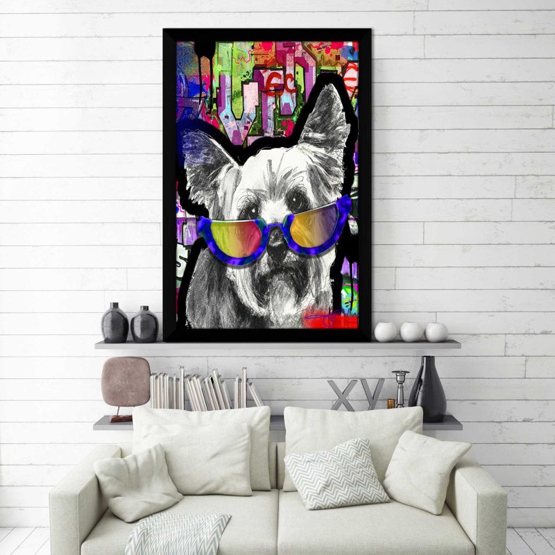 Yorkie (vertical) par By Jodi - impression, Cadre noir, H 27,5 po x l 21,5 po x P 0,75 po