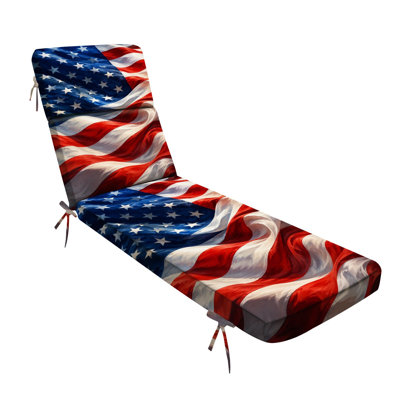  Outdoor Indoor 3'' Lounge Patio Cushion Abstract American Flag Flowing Red White Blue Stripes Stars Water-Resistant Chaise Lounge Cushion for Chair Patio Furniture Seat Cushion