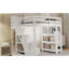 Lit mezzanine simple avec tablettes, escalier de rangement, petite armoire et lumière DEL blanche, blanc
