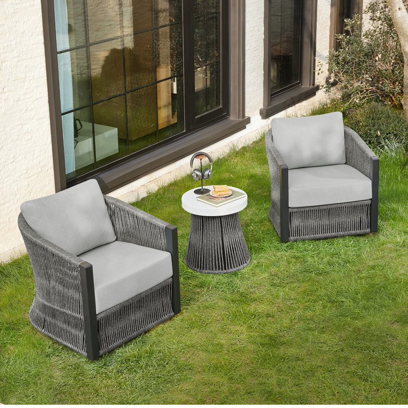 Jadai Steel Outdoor Swivel Seating Group, Black/Light Gray