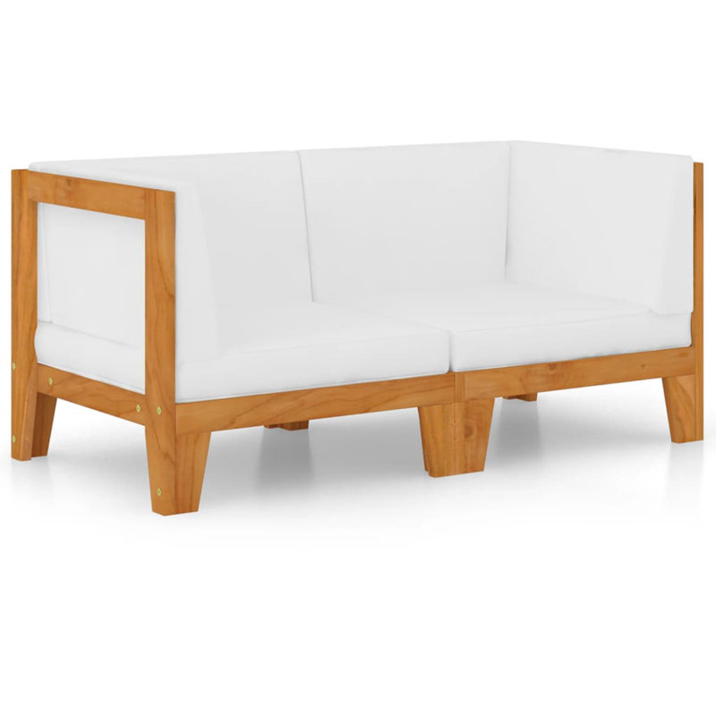 Canapé de patio carré en acacia avec coussins de 27 po de largeur Charlsie, Blanc crème - polyester à 100 %