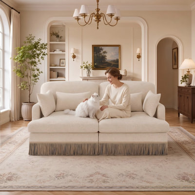 Modern, Stylish Modular Sofa Set Chenille Leopard-Print Loveseat  Sofa With Elegant Fringe Trim For Living Rooms, Bedrooms, And Reception Areas