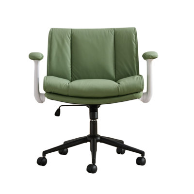 Swivel Leather Office Chair With Flip-Up Armrests, Casters, And Cross-Leg Base. Features A Wide Seat. Ideal For Home Offices And Dressing Tables. Green.