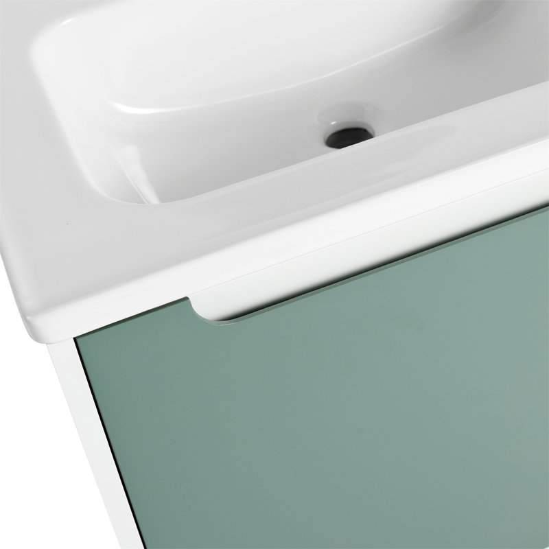 Mint Green Plywood Floating Single Sink Vanity with White Ceramic Top