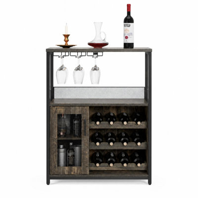 Solid Wood Wine Bottle & Glass Rack Brown