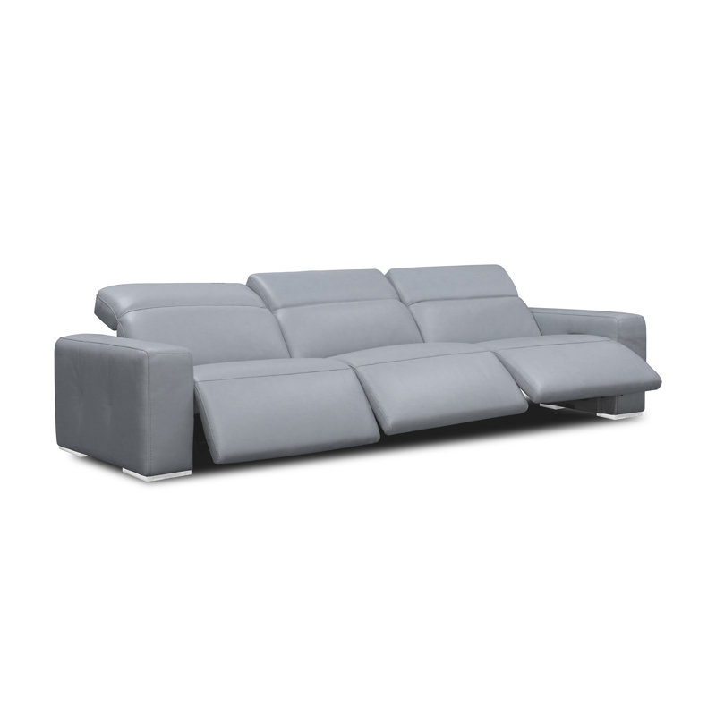 Capri Genuine Leather Square Arm Reclining Sofa, Grey (El Capitan), Stainless Steel, 33" H x 124" W x 45" D