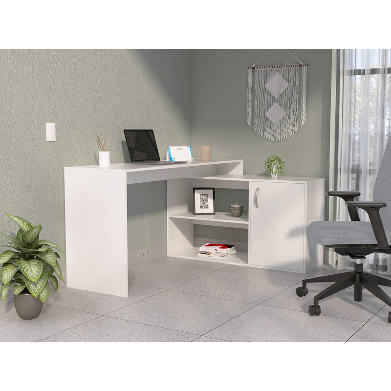 Bureau d'écriture en L à 2 tablettes, Blanc