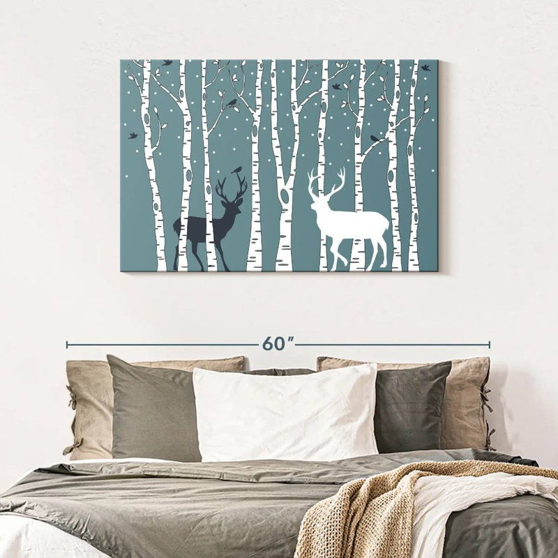 Deer In Birch Forest, 30" H x 45" W