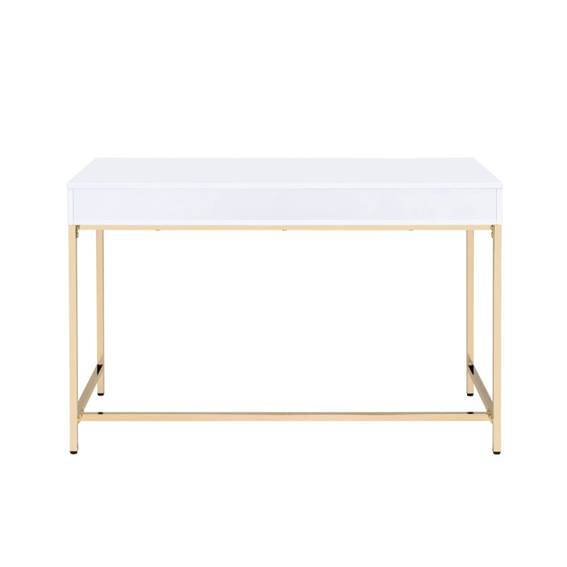Bureau moderne blanc ultrabrillant avec 2 tiroirs pour un espace de travail de chambre à coucher