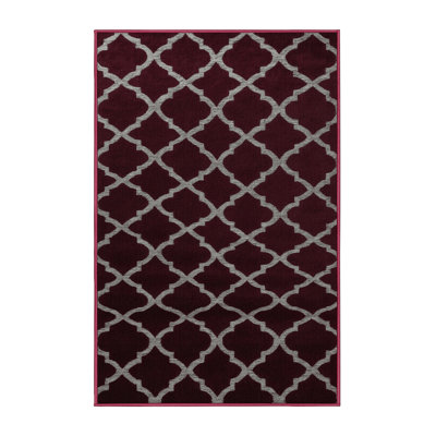 Machine Washable Trellis Red Area Rug