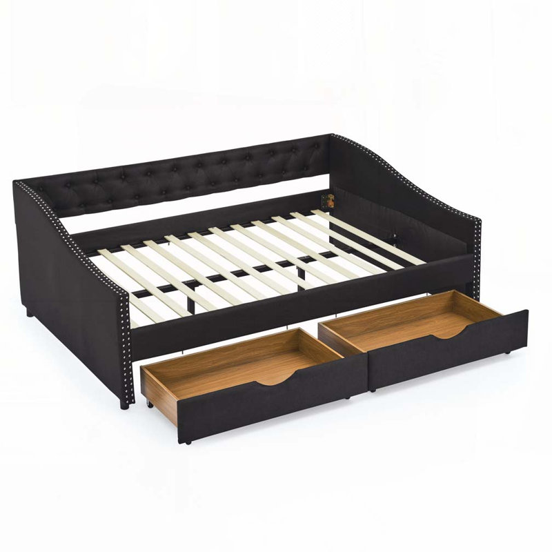 Button Tufted Upholstery Sofa Bed with 2 Drawer, Twin, Black