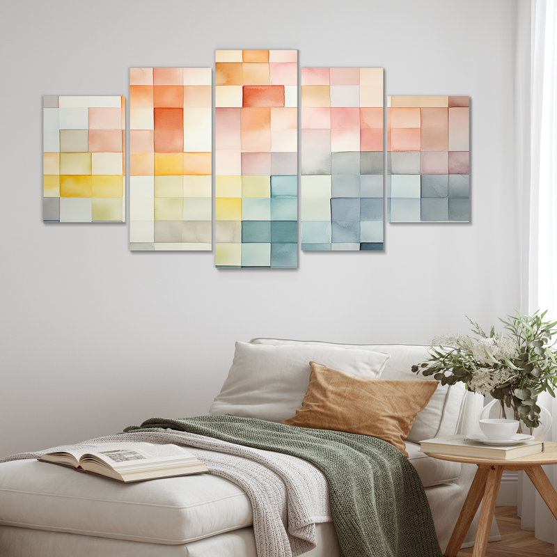 Multicolor Cubes Patterns II - Abstract Geometric Multipanel Wall Art Set