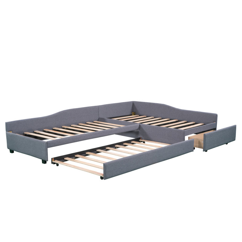 Upholstered Daybed In Gray With Trundle And Drawer - Twin Sized, Plywood Made, Complements Modern Decor Size, Craftsmanship, Fits Homes