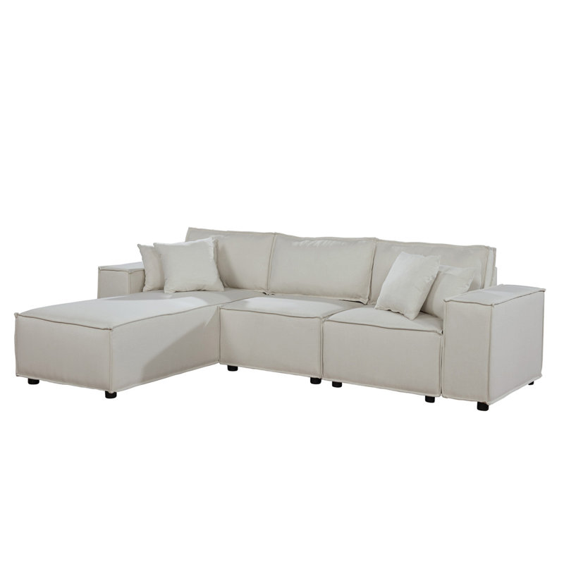 Canapé 104 "avec méridienne réversible en lin beige