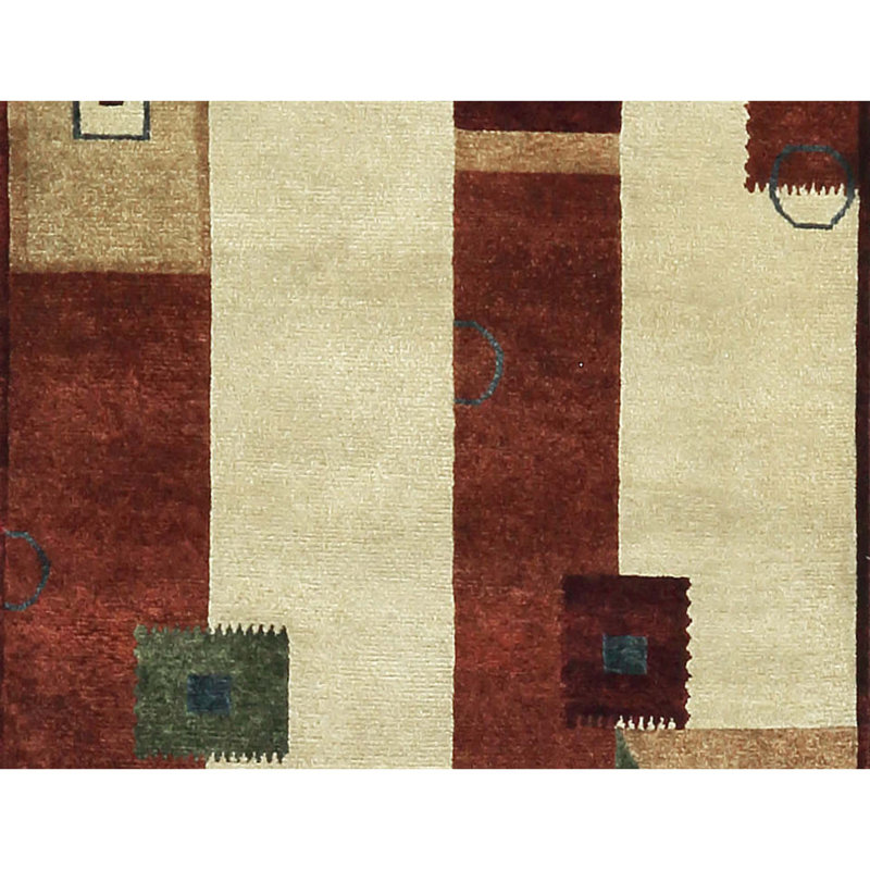 Wool Abstract Area Rug in Rust/Red/White, Rectangle 4' x 5'9"