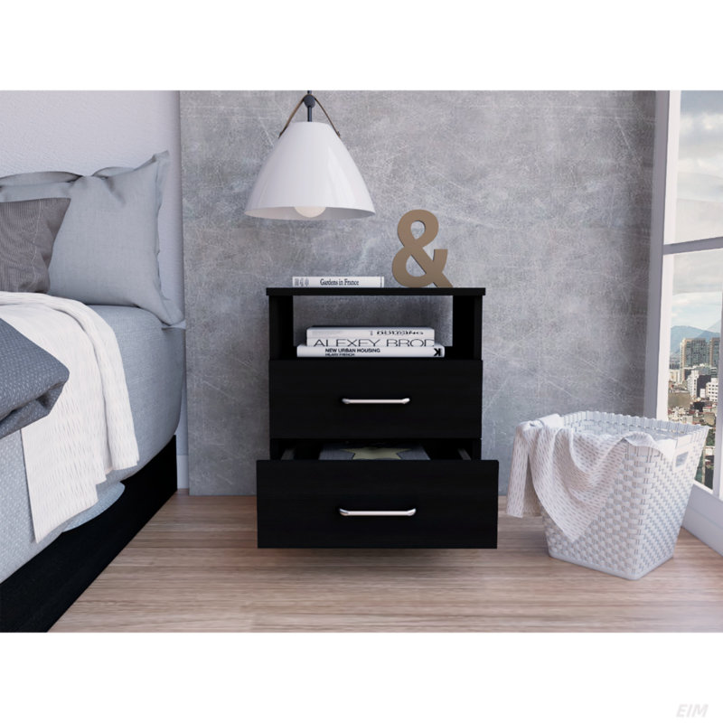 Napoles 2-Drawer 19.9-inch High Night Stand, Black