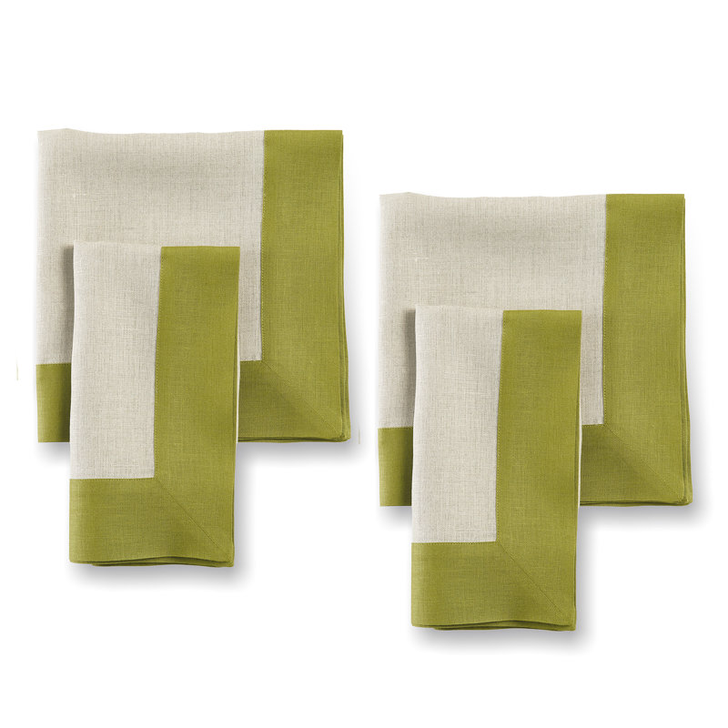 Contempo - 100% Pure Linen Dinner Napkins, Avocado/Natural