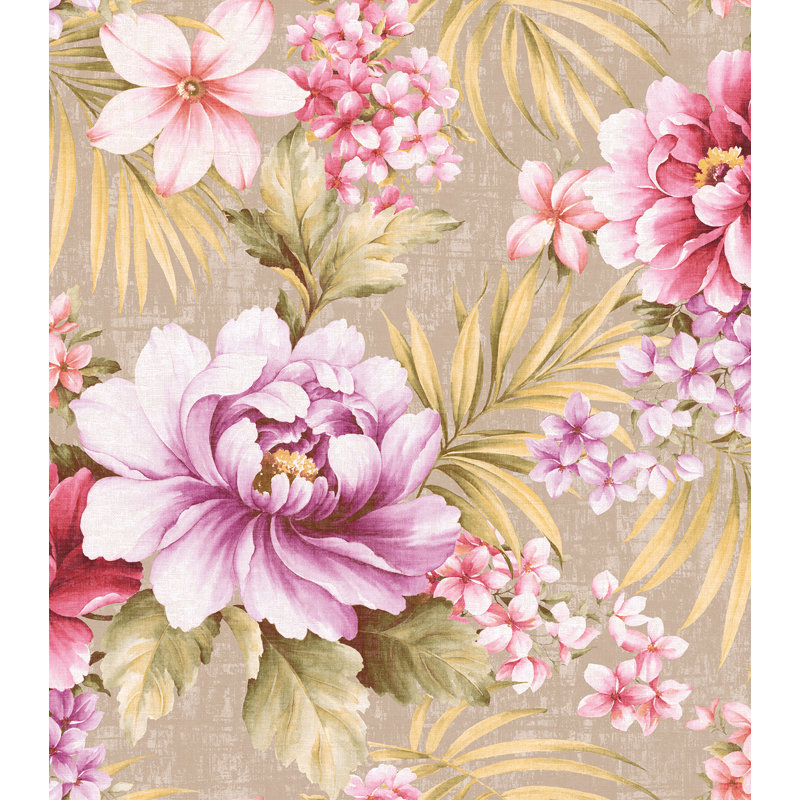  Papier peint à motifs floraux tropicaux Designs Beige & Berry Oana, Beige et baies