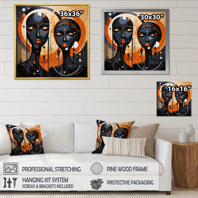 «African Soulful I» sur toile, Cadre simple noir, H 16 po x l 16 po x P 1 po