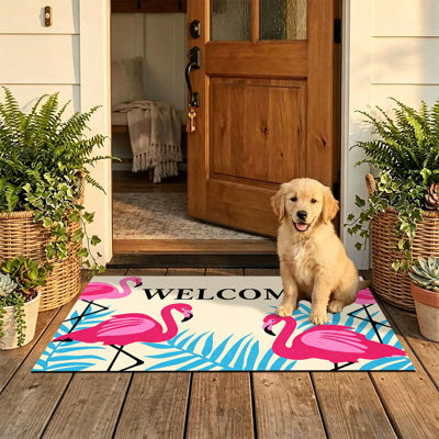  Tapis d'entrée antidérapant pour l'extérieur, 24 po x 36 po, Flamingo Welcome