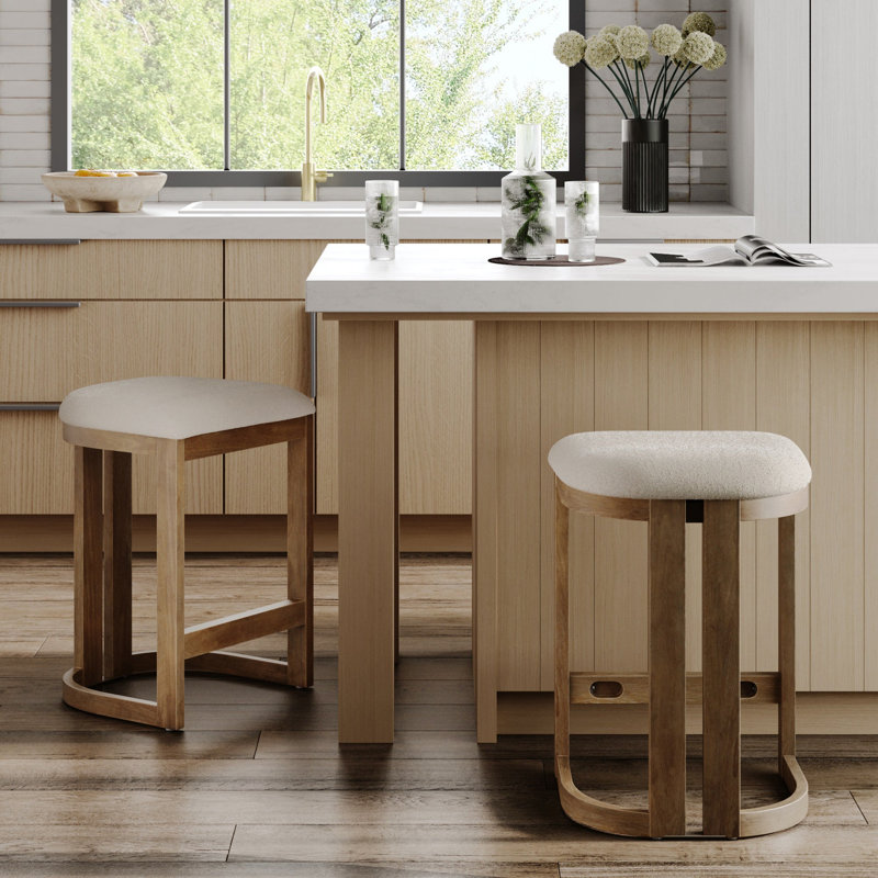 Arik Barrel Backless Bar Stool With Boucle Upholstery, 2