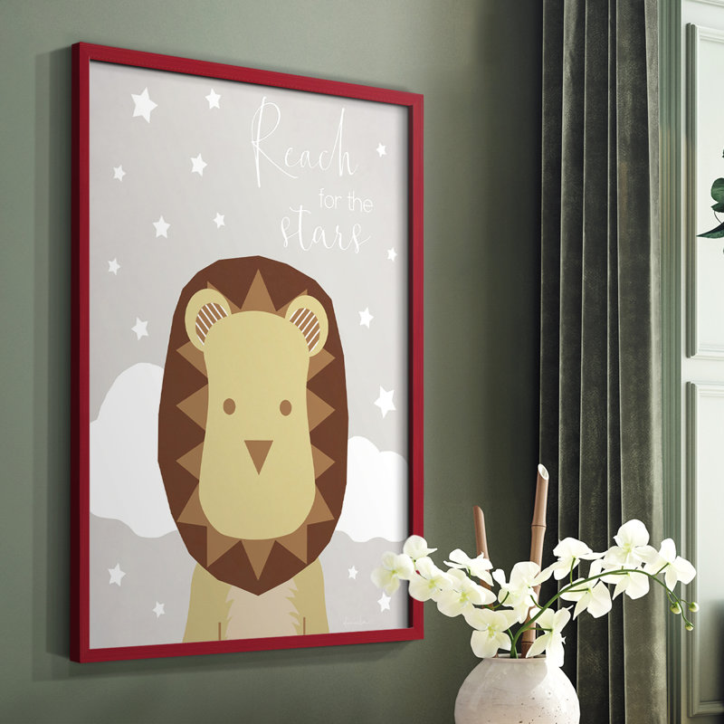 Étoiles lion, reproduction encadrée - bois massif, Rouge, H 10 po x l 8 po
