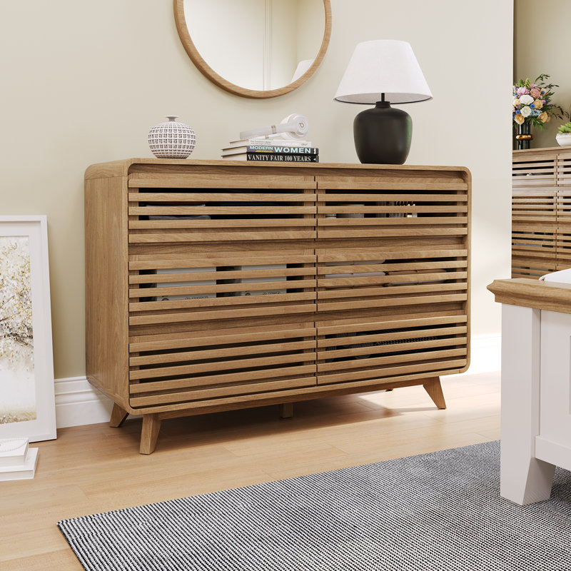 Fluted 6 Drawers Dresser, Wide Chests Of Drawers With Grille & Curved Design, Dressers Slides Pre-installed, Large Wood Drawer Organizer For Bedroom Hallway