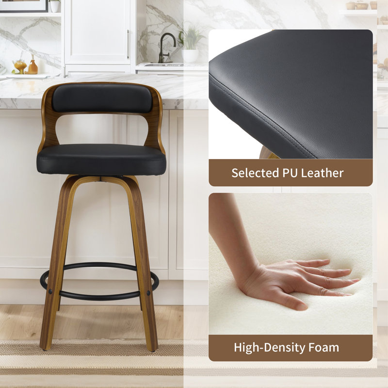 Tabouret de bar et de comptoir pivotant, Noir/noyer