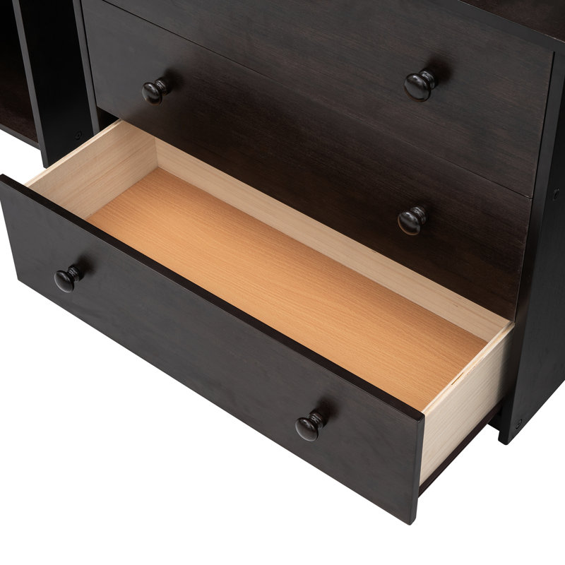Lit mezzanine bas avec armoire et bureau portatif, Espresso