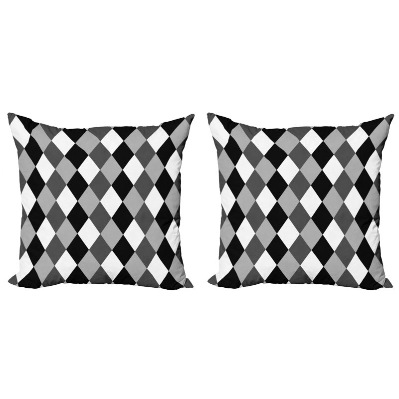 Black and White Rhombus Microfiber Square Throw Pillow Covers