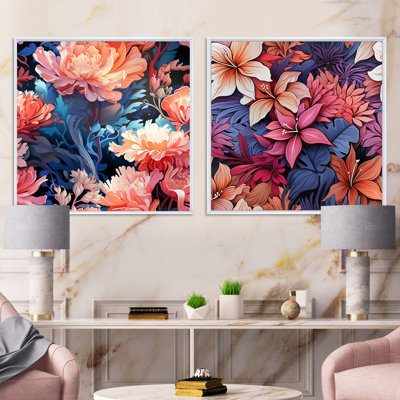 Coral Mirage - motif tropical II - ensemble de 2 collages carrés floraux