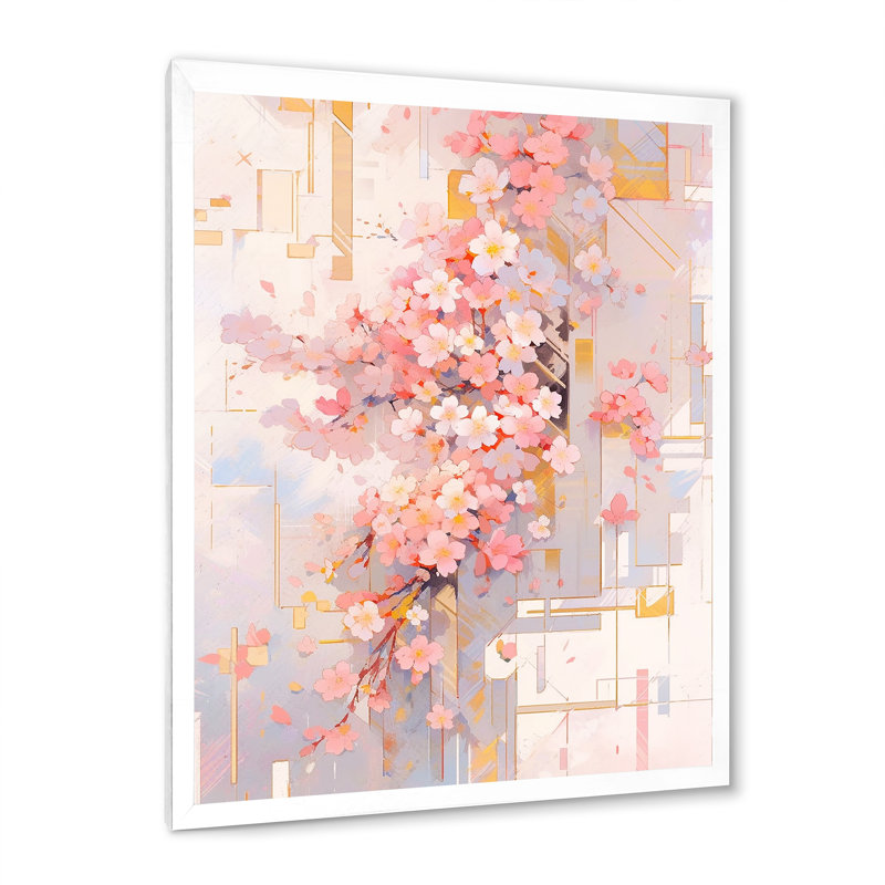 Contemporary Cherry Blossom Bold Stripes - Art mural sur toile Cherry Blossom, H 32 po x l 16 po x P 1 po, Cadre photo blanc