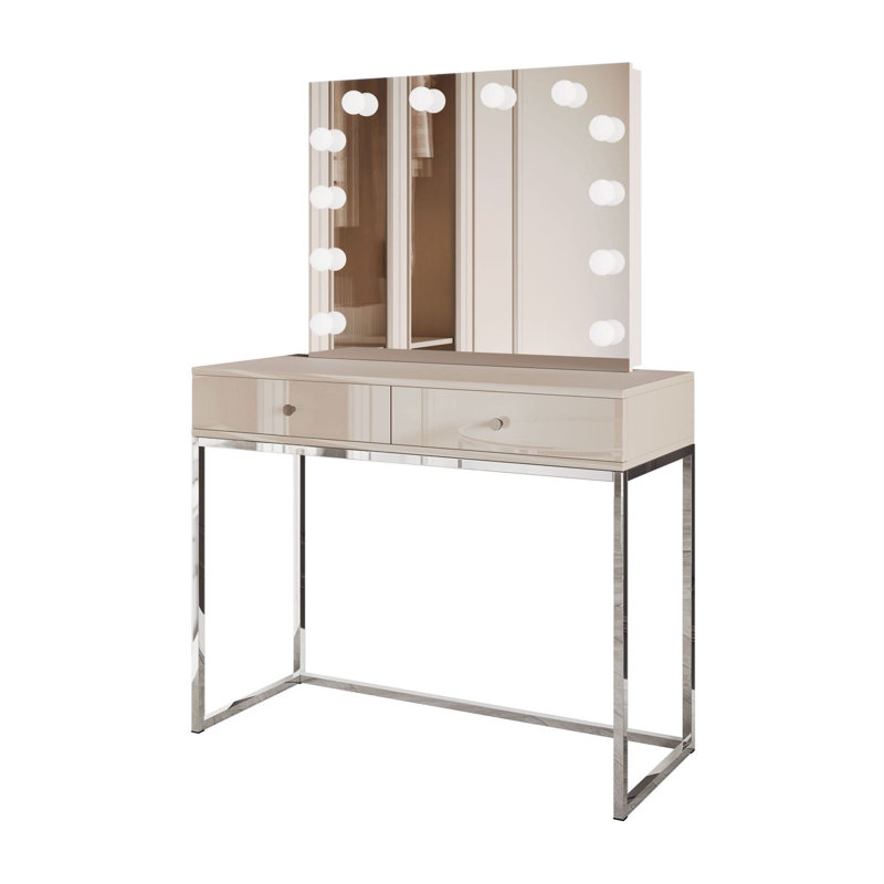 Dressing Table with Mirror, Cashmire/Silver