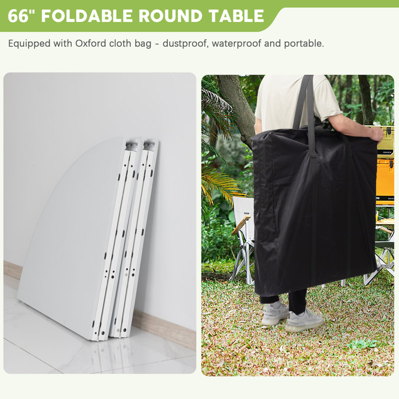 66" White Steel and Plastic Round Folding Table