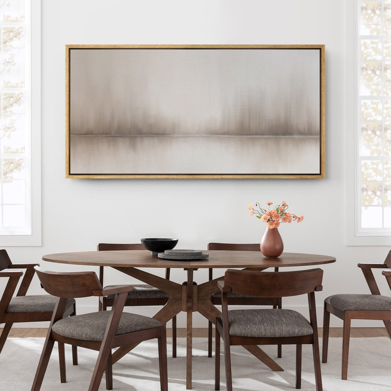 Neutral Reflections Abstract Large Framed Canvas Print Wall Art - Modern Minimal Decor, Natural, 30" H x 60" W