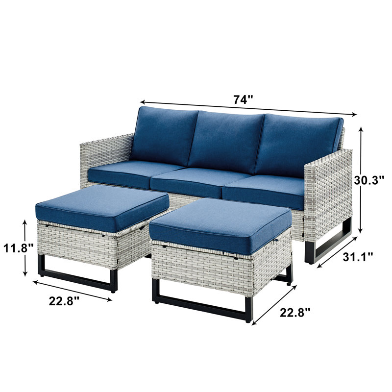Ingvald 74'' Wide Straight Patio Sofa with Cushions, Blue