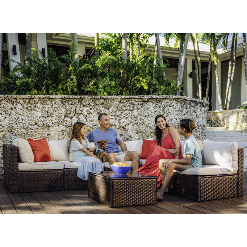 Stijn 6 - Person Outdoor Seating Group with Cushions, Brown Frame/Beige Cushion
